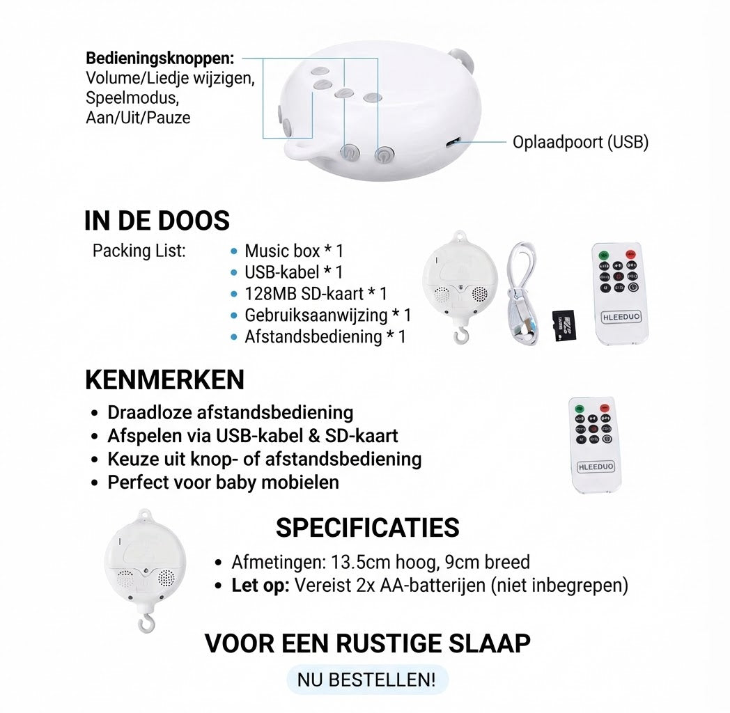 Muziekbox voor babymobiel met afstandsbediening