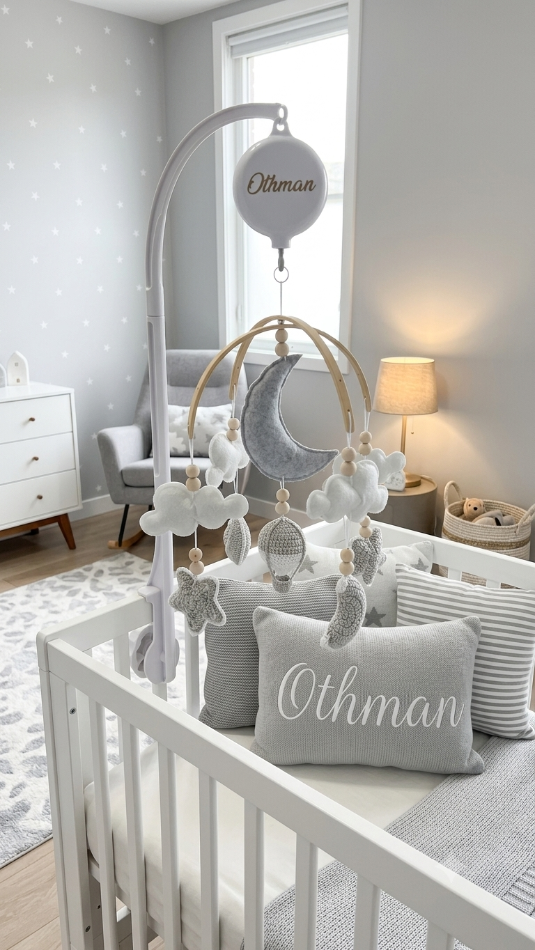 Baby Cadeau - Handgemaakte Baby Mobiel Grijs & Wit